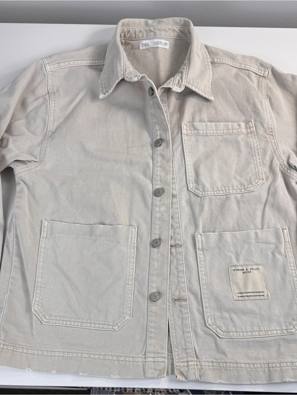 ZARA Kids Cream Utility Shirt Jacket with Patch Pockets